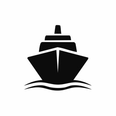 Stylized black vector silhouette of a ship with simple smooth hull curves, clean minimal form, white background, editable for modern logo design
