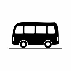 Stylized black vector silhouette of a bus with rounded corners and clean vector lines, white background, editable for minimalist logo or icon design