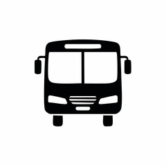 Stylized black vector silhouette of a bus with rounded corners and clean vector lines, white background, editable for minimalist logo or icon design