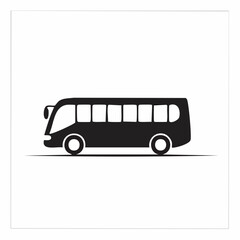 Stylized black vector silhouette of a bus with rounded corners and clean vector lines, white background, editable for minimalist logo or icon design