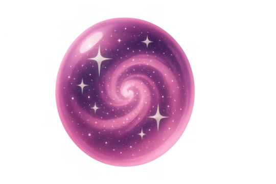 Cosmic galaxy spiral inside an enchanted fantasy crystal orb, magical celestial sphere with shiny stars, transparent background