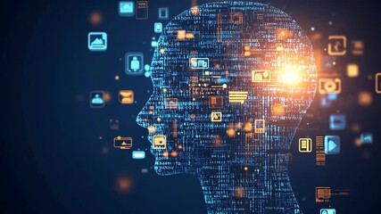 AI head with data streams. Artificial intelligence and machine learning concept. - Powered by Adobe