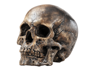 Aged Skull Isolated on Transparent Background Human Anatomy Still Life Osteology Cranium Macabre Symbol Halloween and Death Theme, PNG