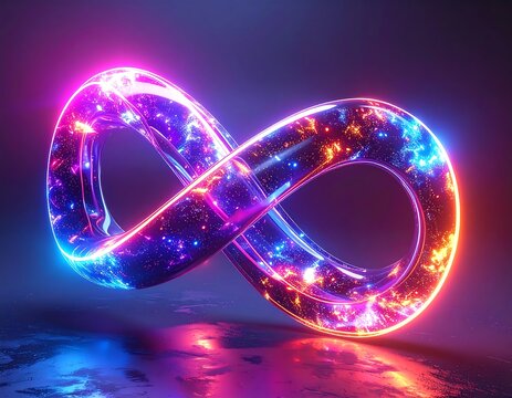 Illuminated infinity symbol with cosmic elements