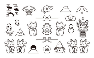 お正月のイラストセット（線）