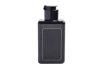 Black bottle for gel, soap, shower gel, shampoo, on white background.