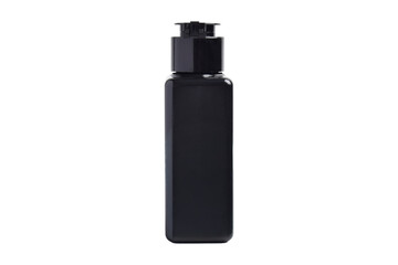 Black bottle for gel, soap, shower gel, shampoo, on white background.