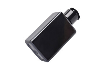 Black bottle for soap and shampoo isolated on white background.