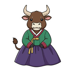 A cow wearing hanbok