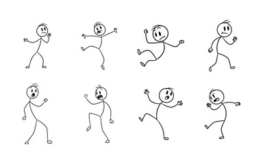 Set of stick figures in various poses of distress, surprise, and movement