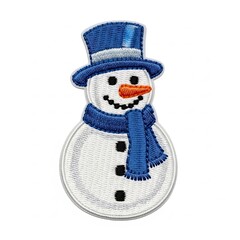 Embroidered Snowman Patch with Blue Top Hat and Scarf - Cheerful Winter Character for Festive Crafts and Apparel