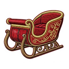 Luxurious red and gold embroidered Santa's sleigh with ornate details, perfect for festive holiday decorations