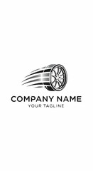Speeding car wheel logo with motion blur effect for an automotive business.