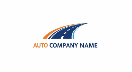 Road logo design for auto company with orange and blue colors.