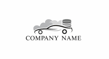 Car Wash Logo with Clouds and Stacked Coins, Automotive Cleaning Service Design.