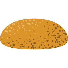 Golden brown circular textured object with dark brown speckles against a transparent background suggesting a stylized representation of a bread bun or a simple organic shape