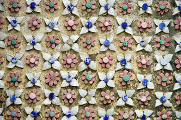 Colorful Floral Tile Pattern on Wall with Intricate Design Elements