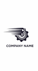 Dynamic gear logo with speed lines for technology company.