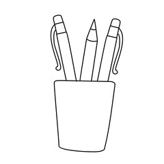 Hand Drawn Pens and Pencils in Holder