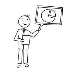 Hand Drawn Speaker Explaining Pie Chart