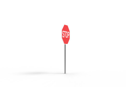 stop road sign angle view with shadow 3d render