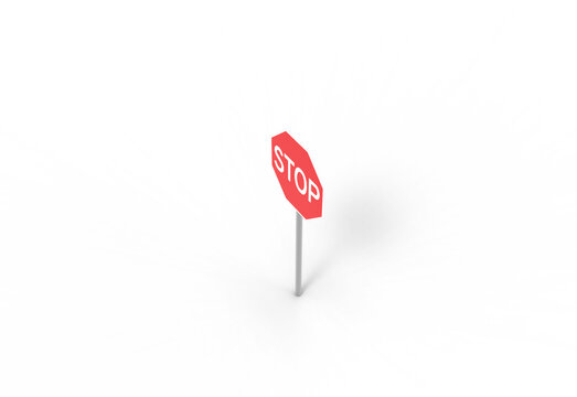 stop road sign top view with shadow 3d render