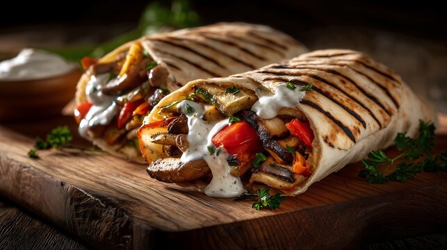 Grilled wraps with vegetables and sauce
