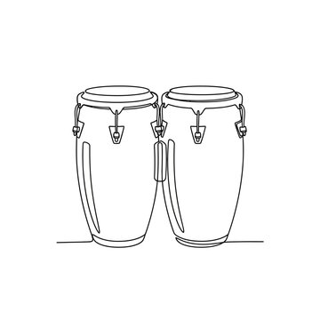Illustration Vector of Two Conga Drums in Continuous Line Art Minimalist Design