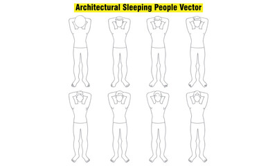 Architectural sleeping people vector set showing top and side views of men and women in various lying, relaxing, and resting positions. 