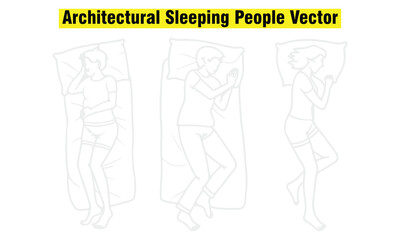Architectural sleeping people vector set showing top and side views of men and women in various lying, relaxing, and resting positions. 