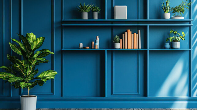 Beautiful Blue Modern Home Office Wall Shelving