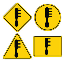 Warning Signs Featuring Black Comb Design on Bright Yellow Background