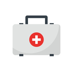 Obraz premium Digital art: a gray first aid kit with a red cross centered, isolated on a white background, clean, simple, and informative, no shadows. 