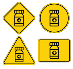 Collection of Medical Icons Featuring Prescription Bottles and Symbols