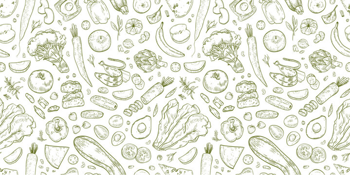 seamless pattern with green leaves, seamless pattern with green vgetables, seamless pattern with green fruits