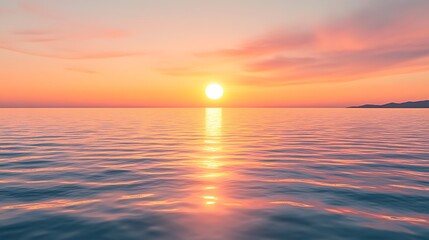 Scenic Sea Sunset Reflecting on Rippled Water With Clouds and Mountain Range in Distance