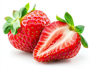 Strawberry slice and whole on white background