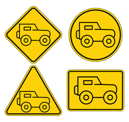 Collection of Vehicle Warning Signs for Off-Road Driving and Exploration