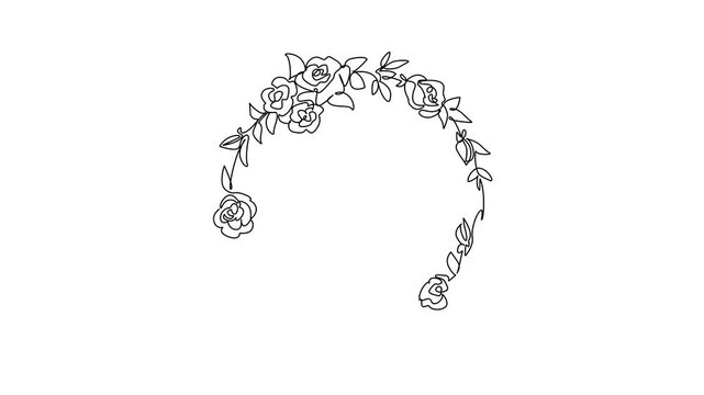 Animation of continuous one line drawing a series of roses and leaves in a circle shape. Symbol of love in simple form. Gifts for the loved ones. Romance. Rose Festival. Full length motion
