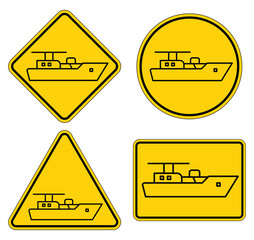 Caution Signs Featuring Boat Symbols in Various Shapes and Designs