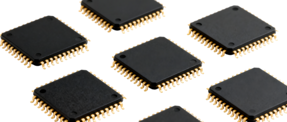 金色ピンが輝くブラックマイクロチップ｜背景なし・透過PNG・コピースペース