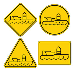 Set of Warning Symbols Featuring Marine Vessel Design in Yellow Color