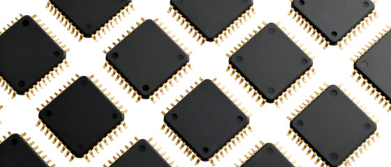 金色ピンが輝くブラックマイクロチップ｜背景なし・透過PNG・コピースペース