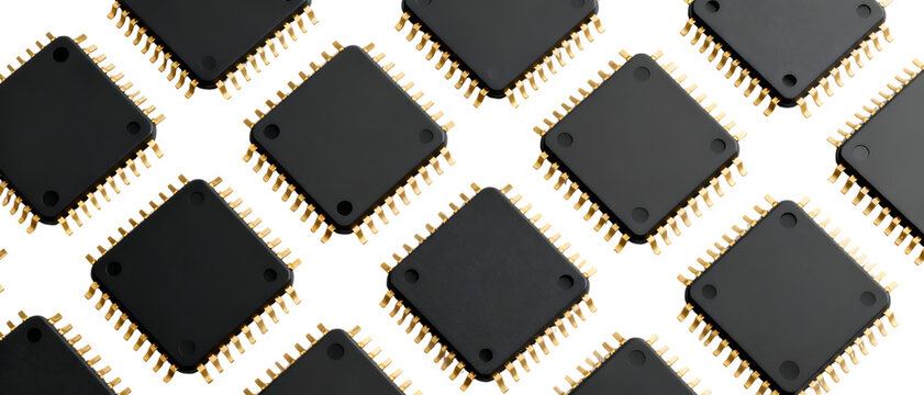 金色ピンが輝くブラックマイクロチップ｜背景なし・透過PNG・コピースペース