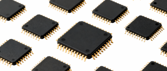 金色ピンが輝くブラックマイクロチップ｜背景なし・透過PNG・コピースペース