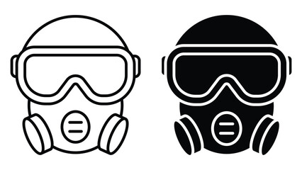 Black and White Illustrations of Protective Gas Masks for Safety Gear Use