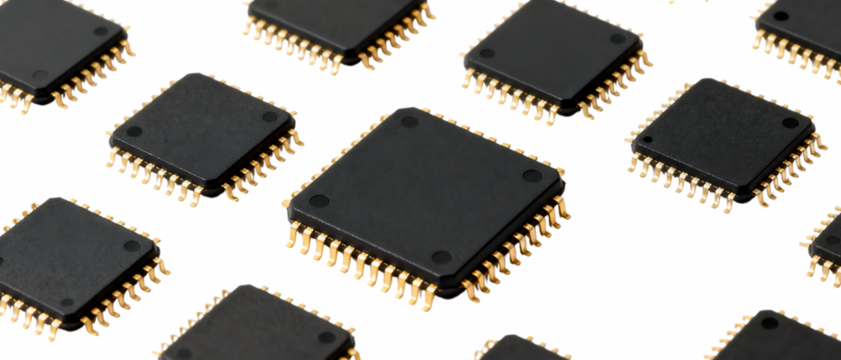 金色ピンが輝くブラックマイクロチップ｜背景なし・透過PNG・コピースペース - Powered by Adobe