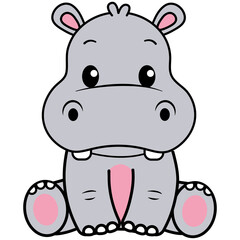 Cute Hippo, Kawaii Hippopotamus Sitting