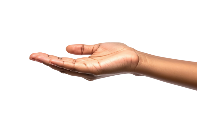 Open palm with dark skin against a black background, positioned as if offering or receiving something
