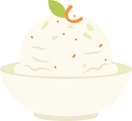 Simple Flat Style Mashed Potato Served on Bowl with Leaf Decoration